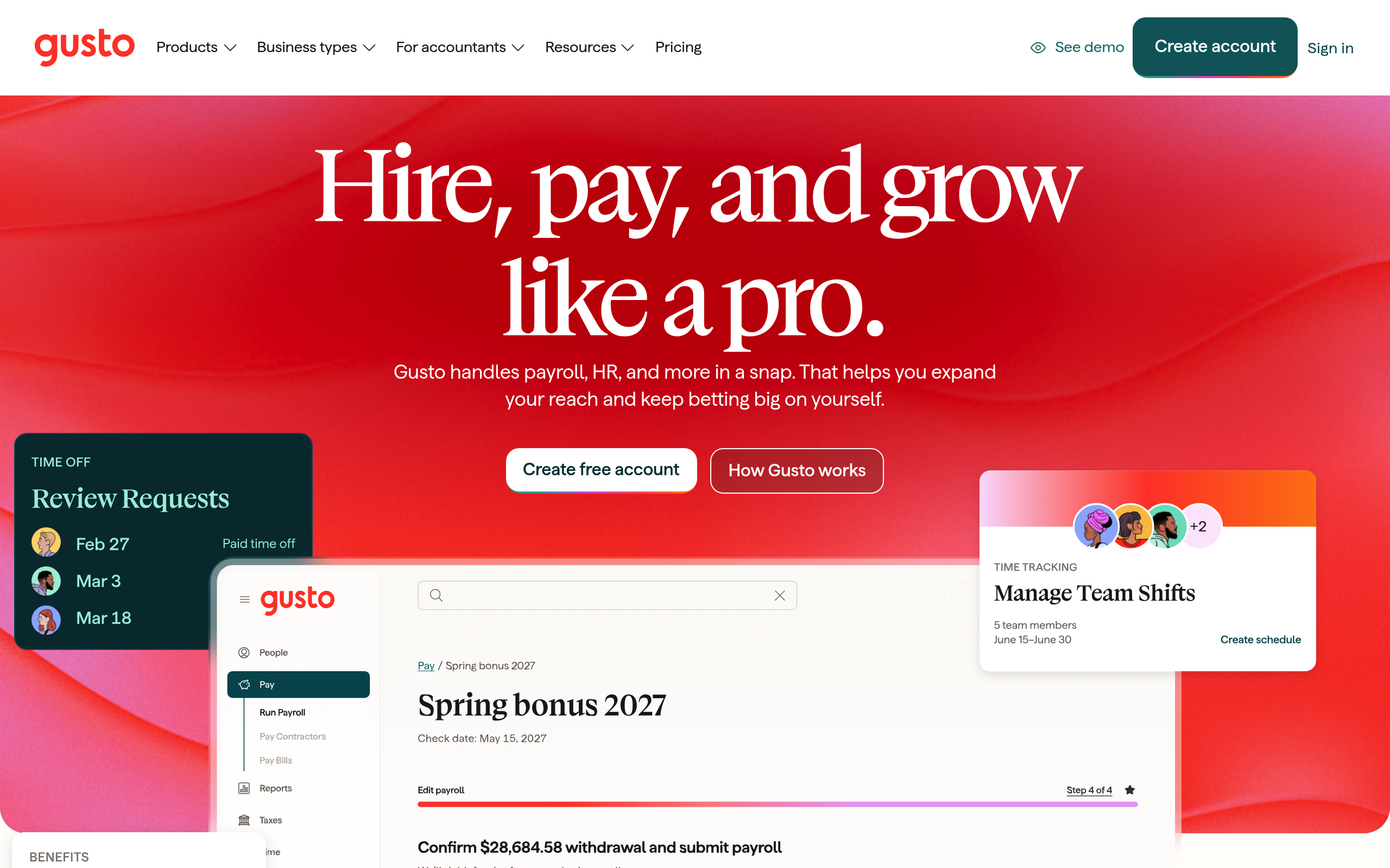 Gusto homepage: payroll, HR and benefits for small businesses