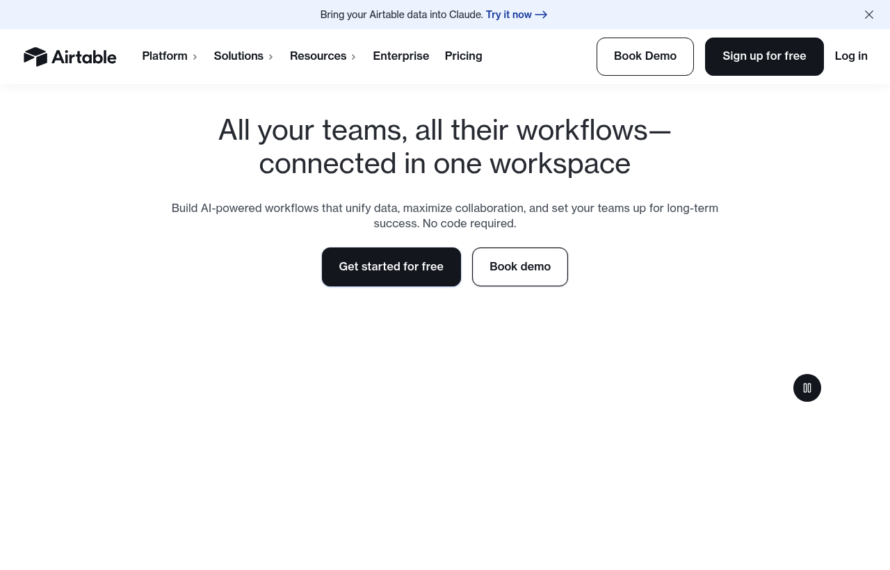 Airtable product homepage