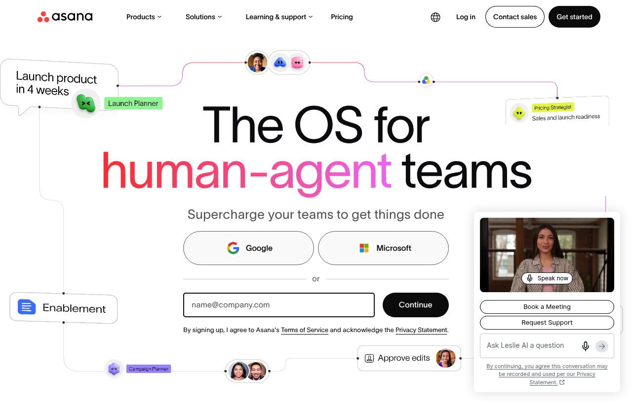 Asana product homepage