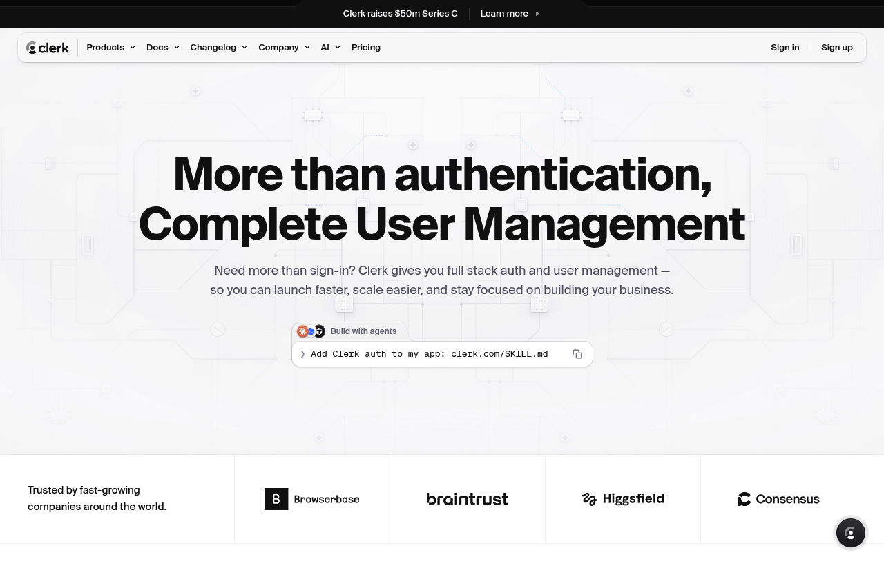 Clerk product homepage