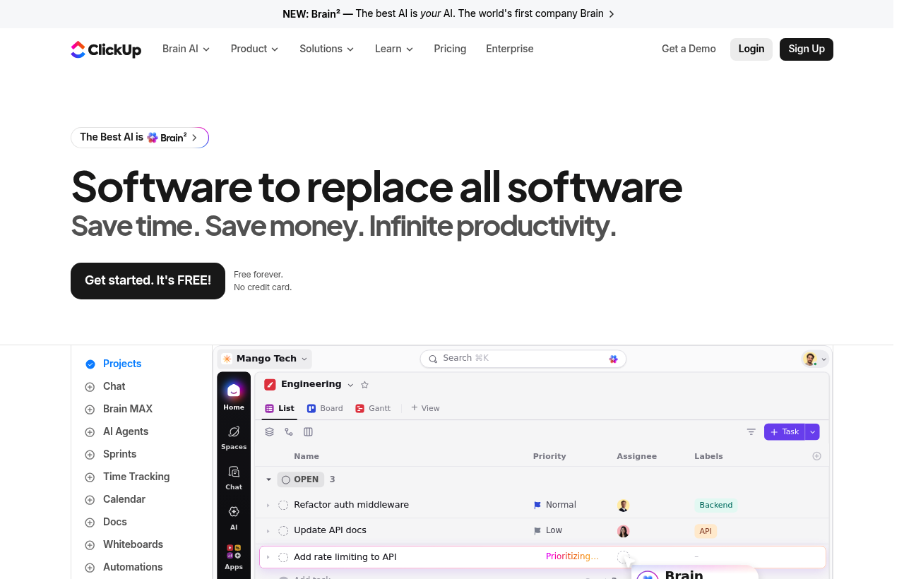 ClickUp product homepage