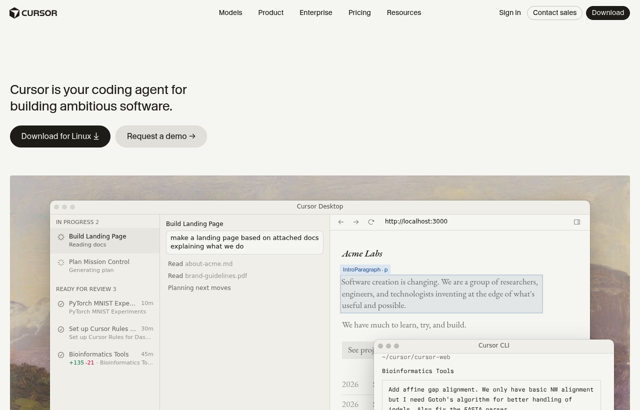 Cursor product homepage