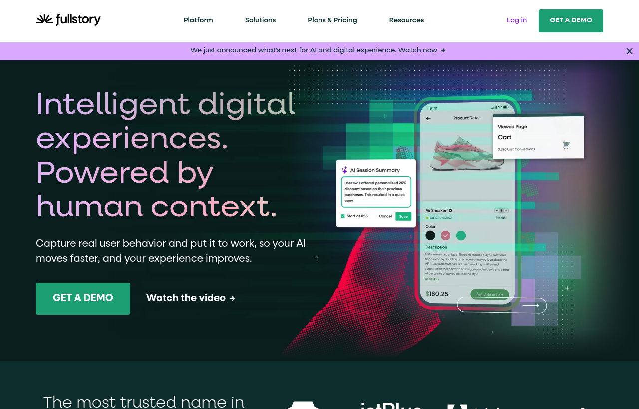 Fullstory product homepage