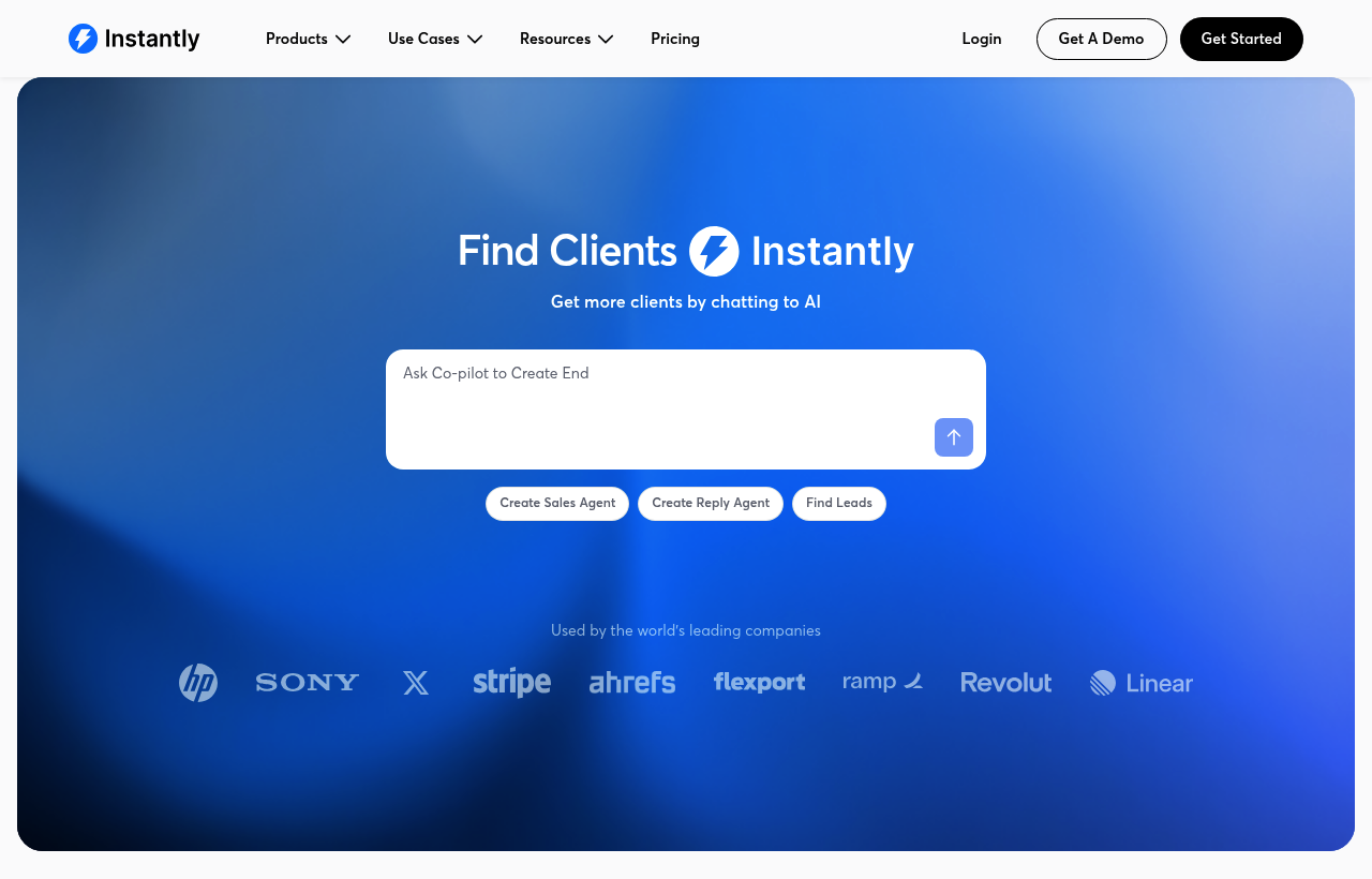 Instantly product homepage