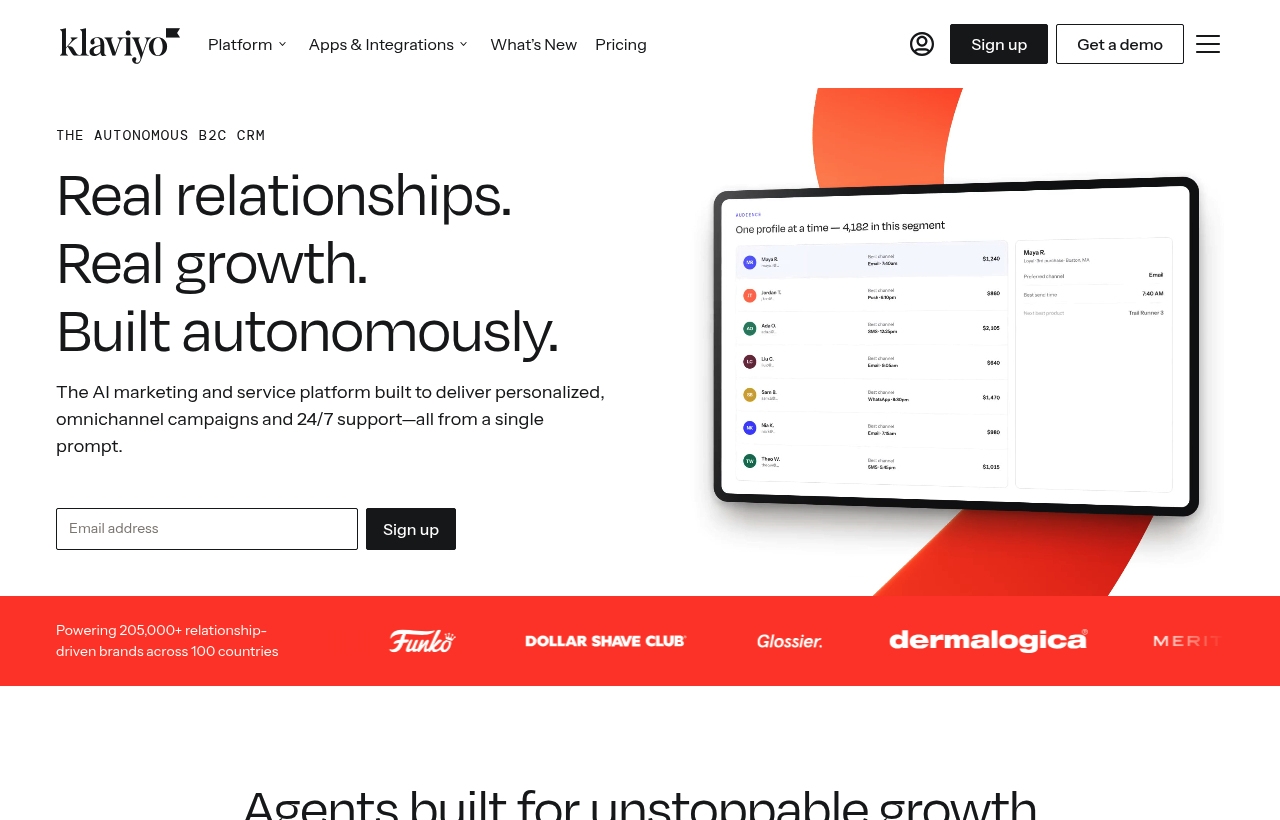 Klaviyo product homepage