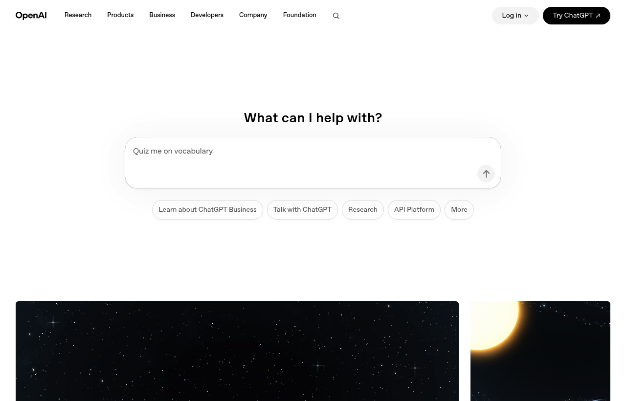 OpenAI product homepage