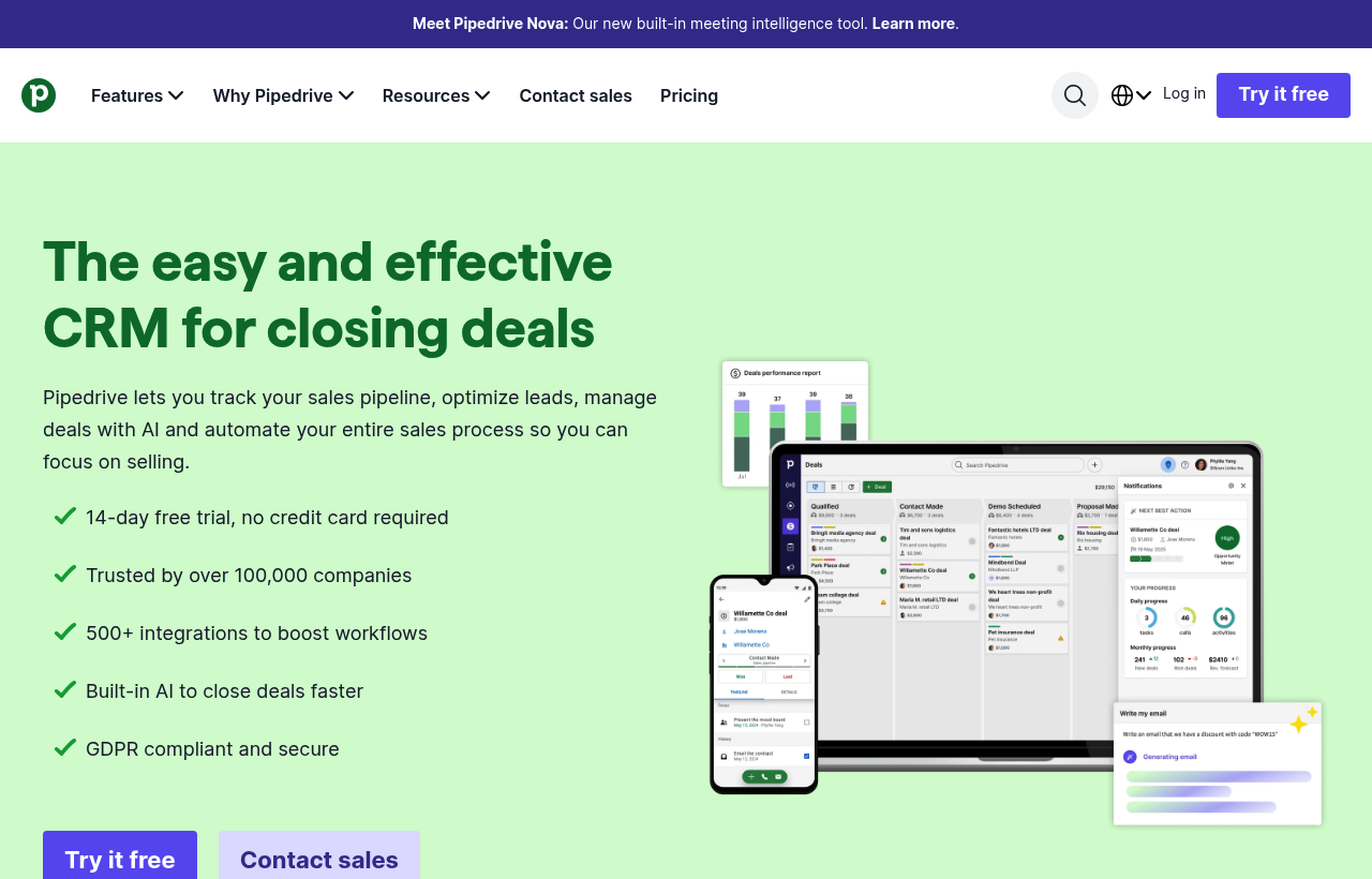 Pipedrive homepage