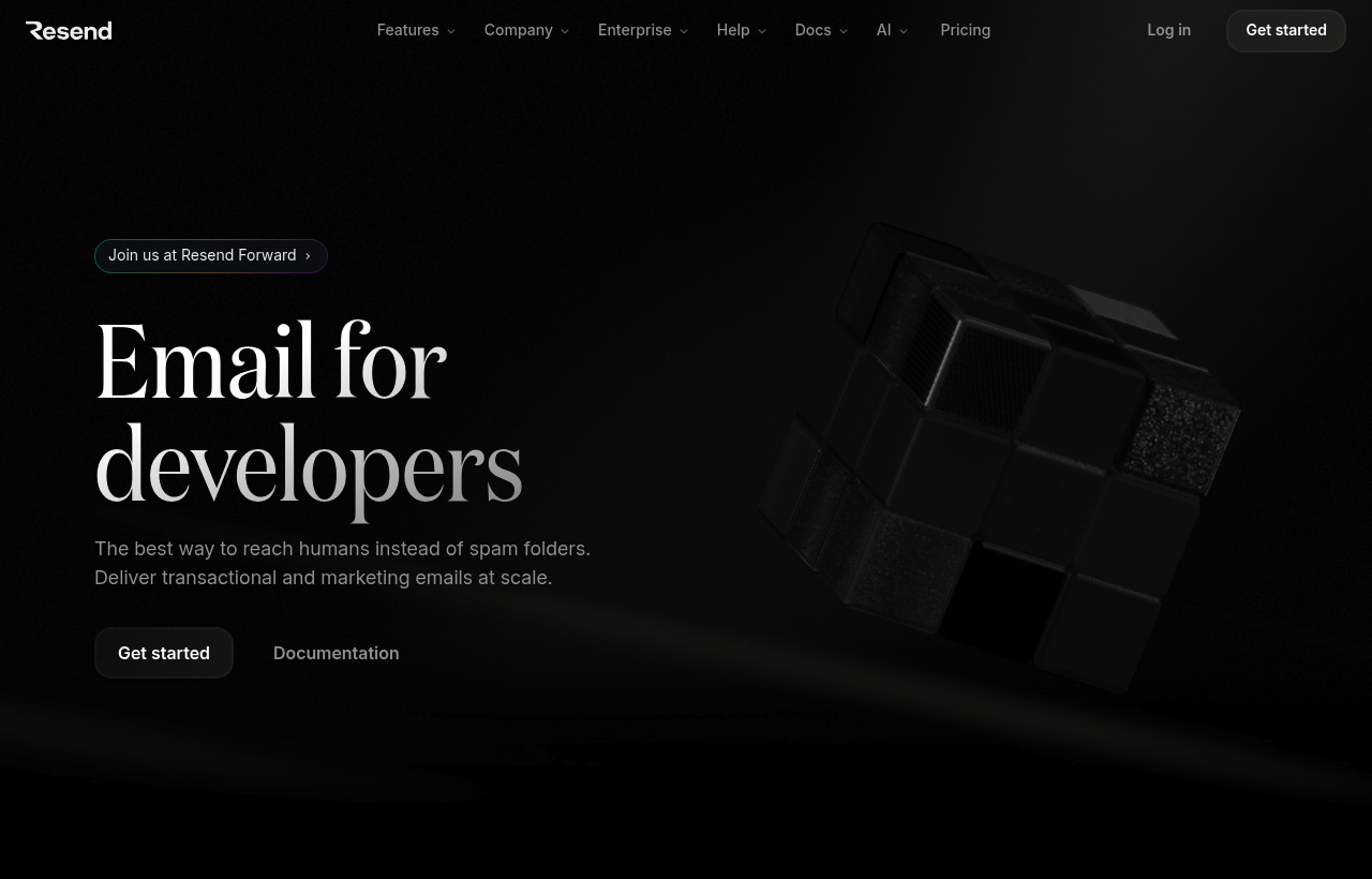 Resend product homepage