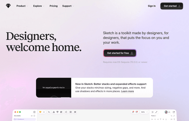 Sketch product homepage