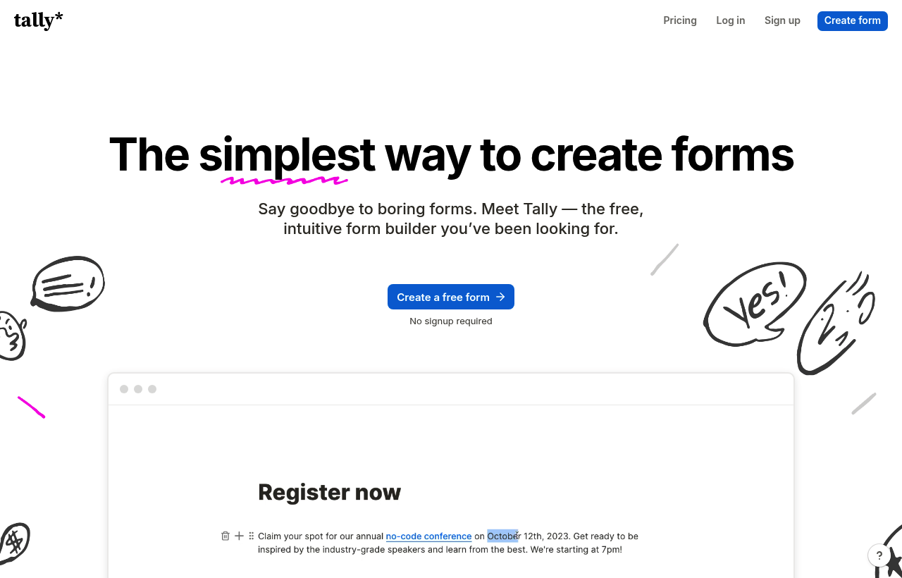 Tally homepage