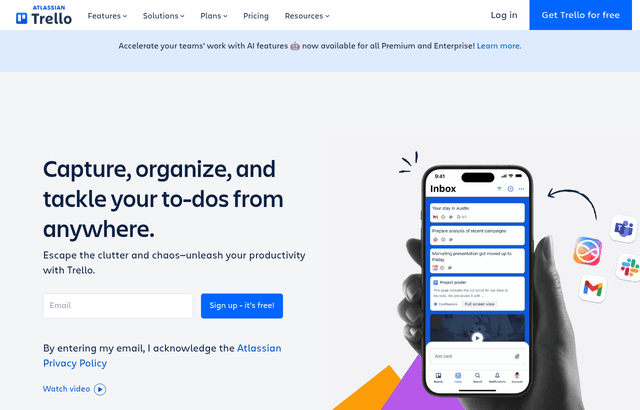 Trello product homepage