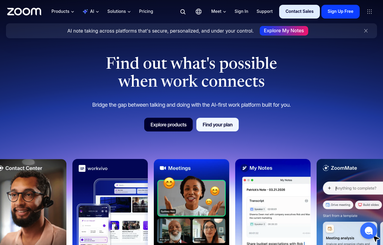 Zoom product homepage